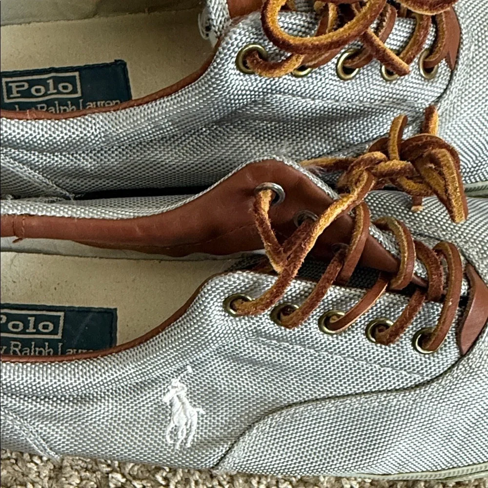 Polo by Ralph Lauren Men's Gray Sneakers with Brown Accents